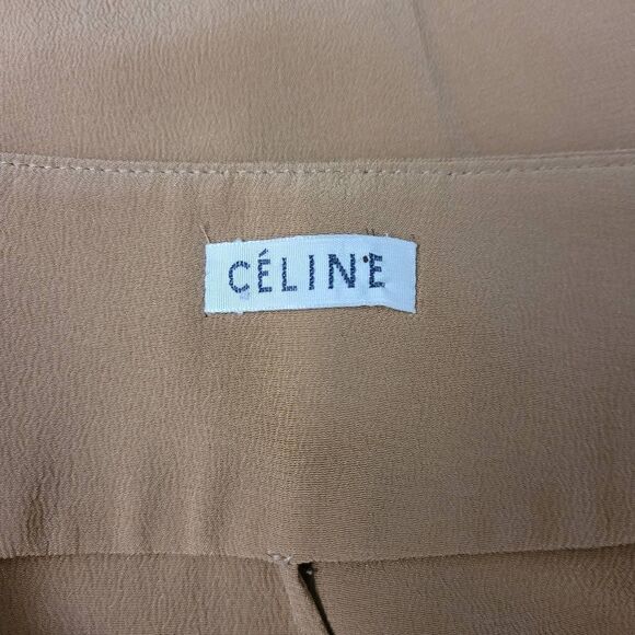 Vintage Celine Camel Tan Silk Midi Skirt Skort Sz 40 US‎ 8 Pleated Front Preppy - Picture 3 of 7